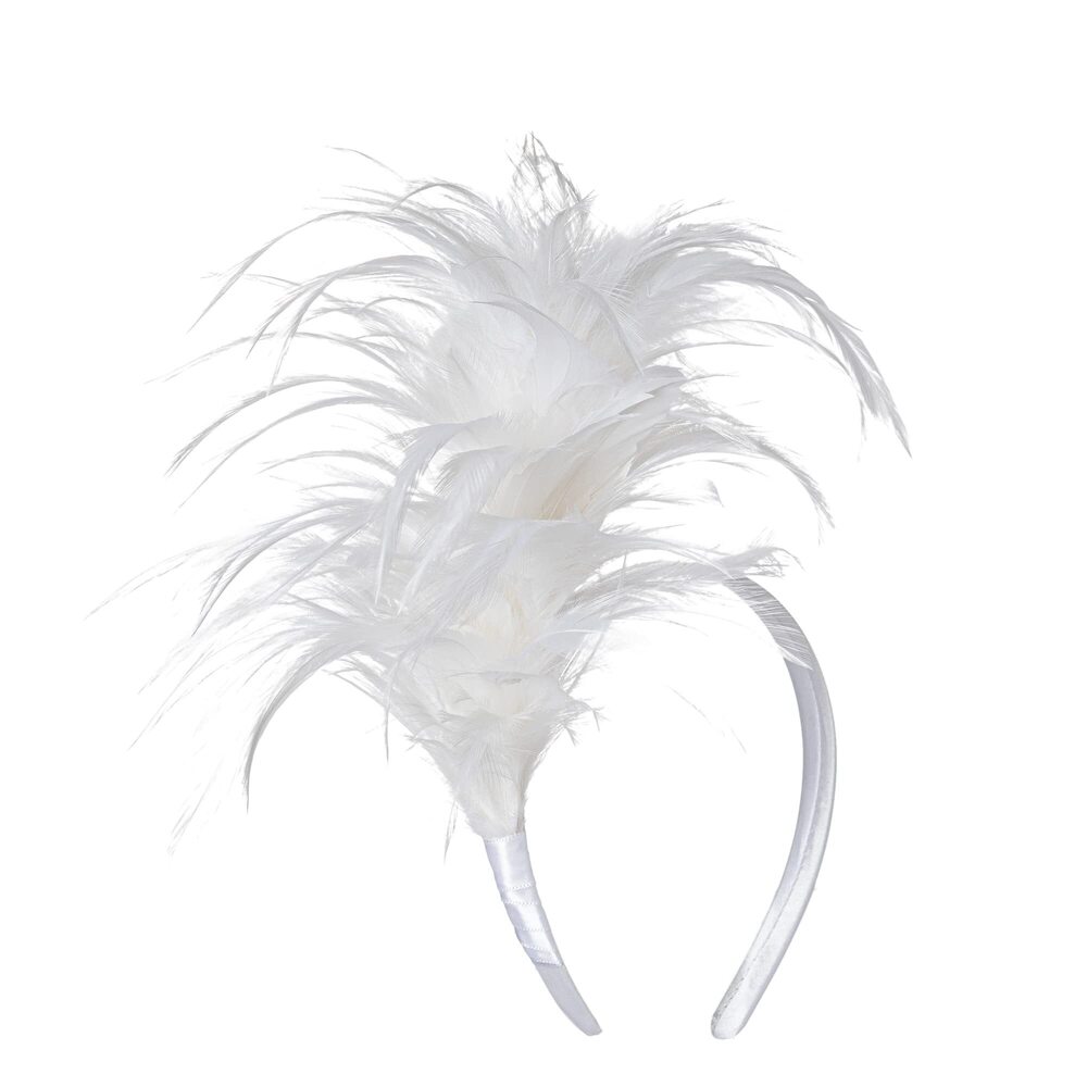 3875 Feather Fascinator White Headband 1920s Party Sallon Flapper